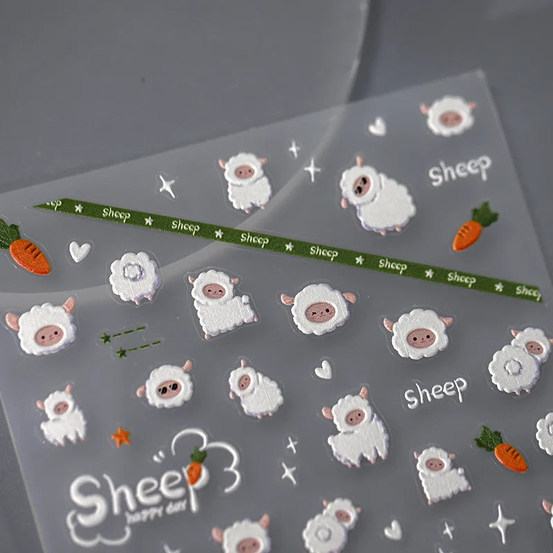 5D Kawaii Sheep Nail Art Stickers | Self-Adhesive Decals Nail Art Stickers QXL