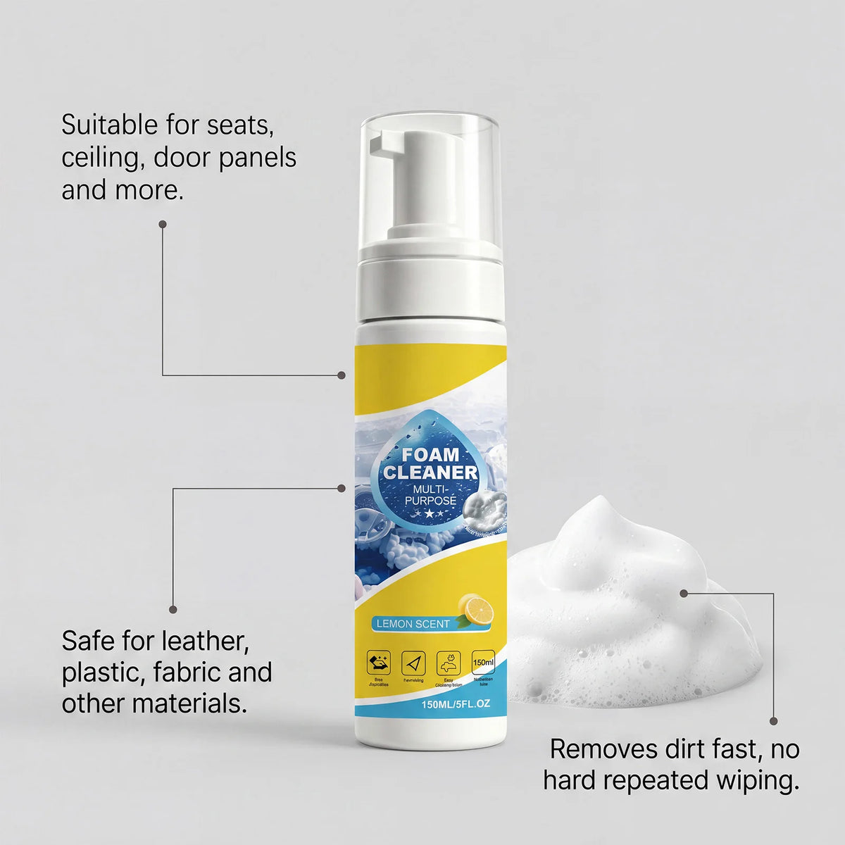 Multi-Purpose Foam Cleaner | Car Interior Deep Clean 150ml Car Foam Cleaner QXL