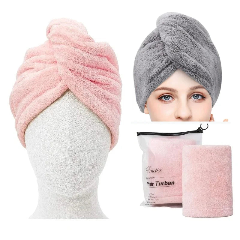 2-Pack Microfiber Coral Fleece Hair Drying Caps | Quick-Dry Towel Microfiber Hair Towel Cap QXL
