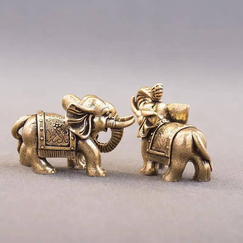 Brass Lucky Elephant Miniature Figurine | Antique Copper Statue Decorative Figurine QXL