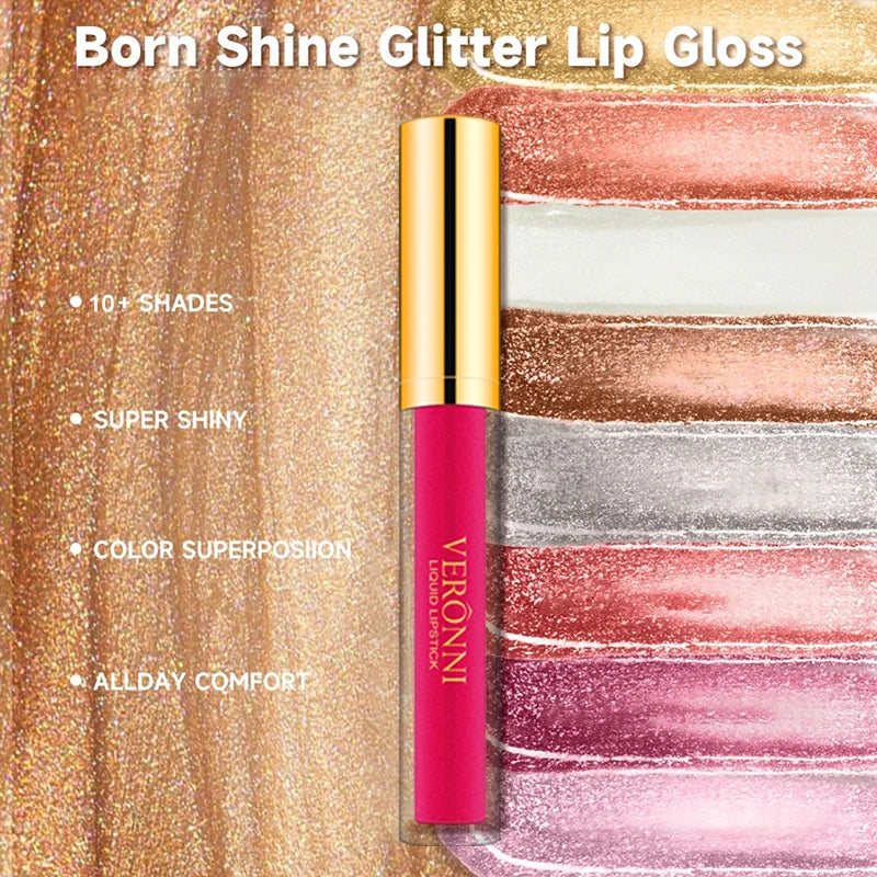 VERONNI 10-Colour Diamond Shimmer Lip Gloss Set | Long-Lasting Lip Gloss Set QXL