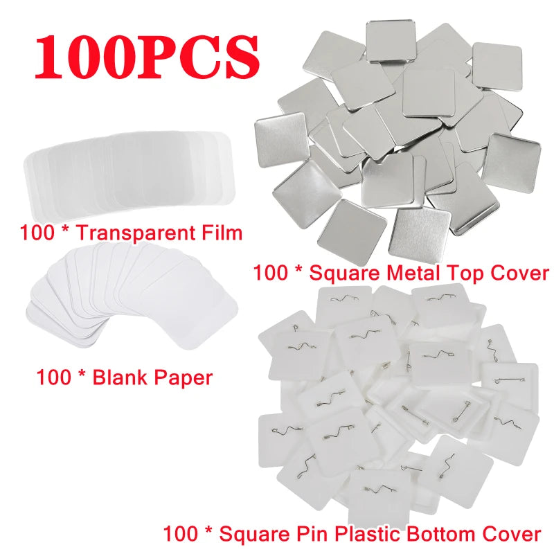 50/100-Pc 50mm Square Pin Badge Parts Set | Button Maker Badge Parts Set QXL 100pcs