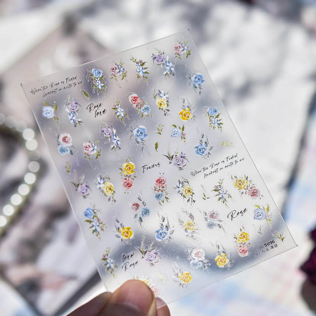 5D Heart Nail Stickers – Crystal Rhinestone Floral Decals Nail Art Stickers QXL to5096
