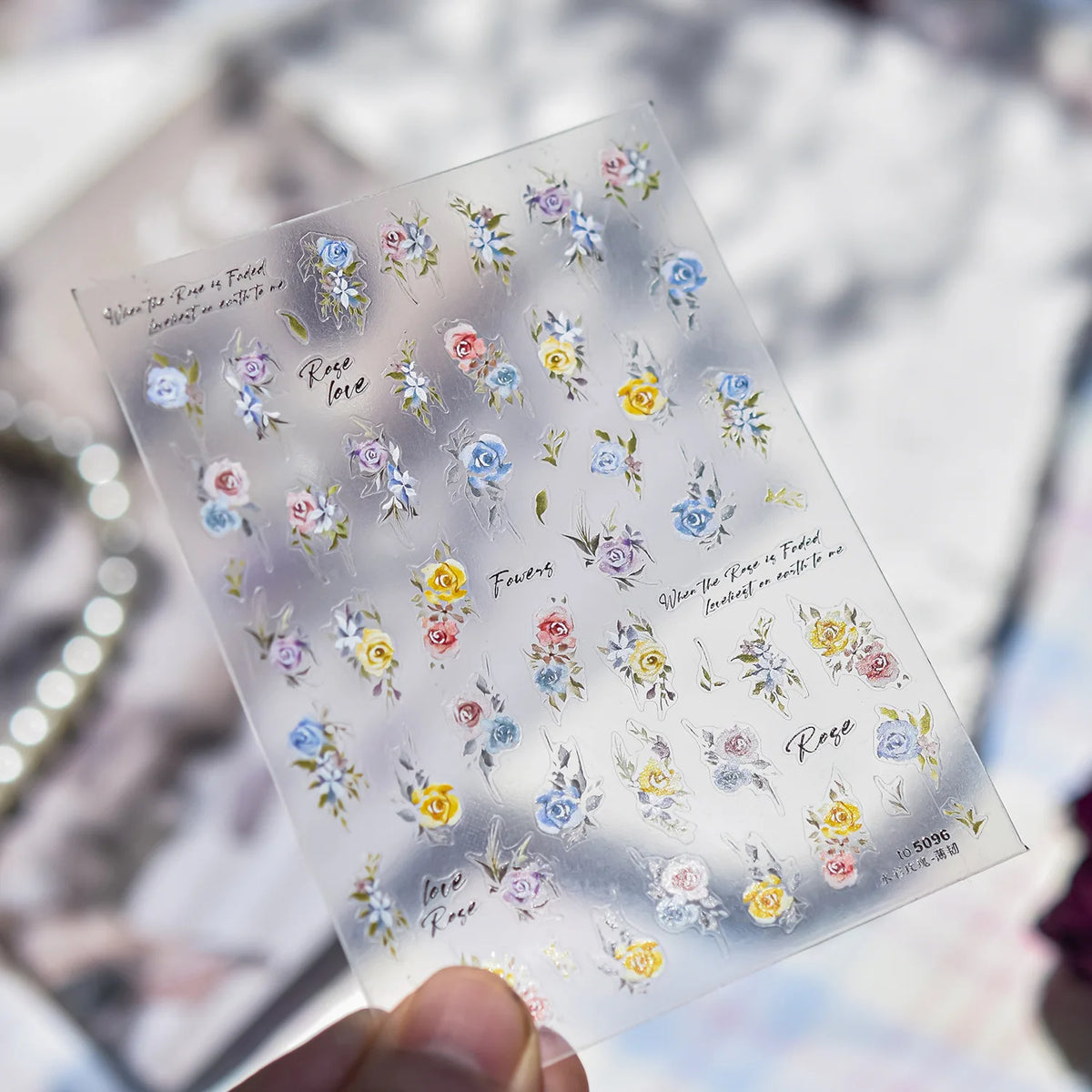 5D Heart Nail Stickers – Crystal Rhinestone Floral Decals Nail Art Stickers QXL to5096