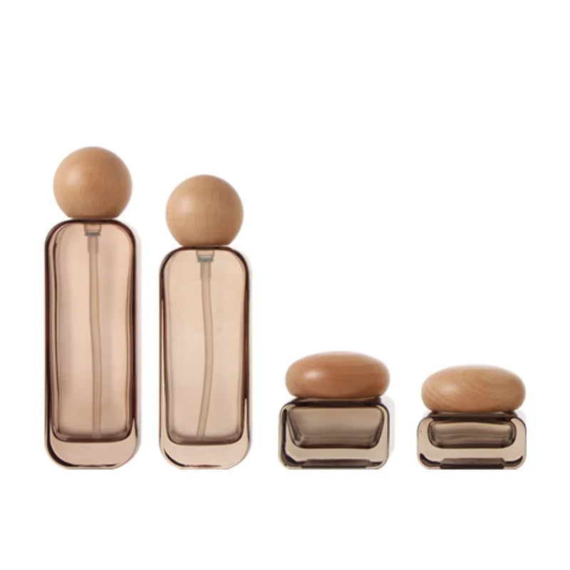 Glass Pump Bottle Wood Lid 20–120ml | Refillable Lotion & Oil Jar Refillable Pump Bottle QXL