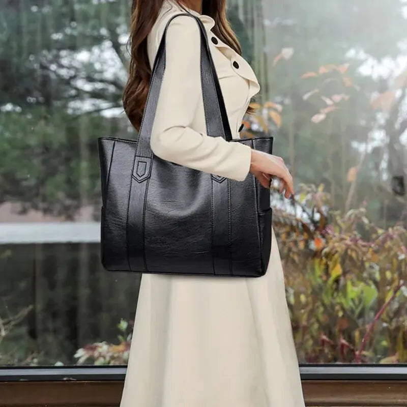 Women's Vintage PU Leather Large Tote Shoulder Crossbody Bag Leather Tote Bag QXL