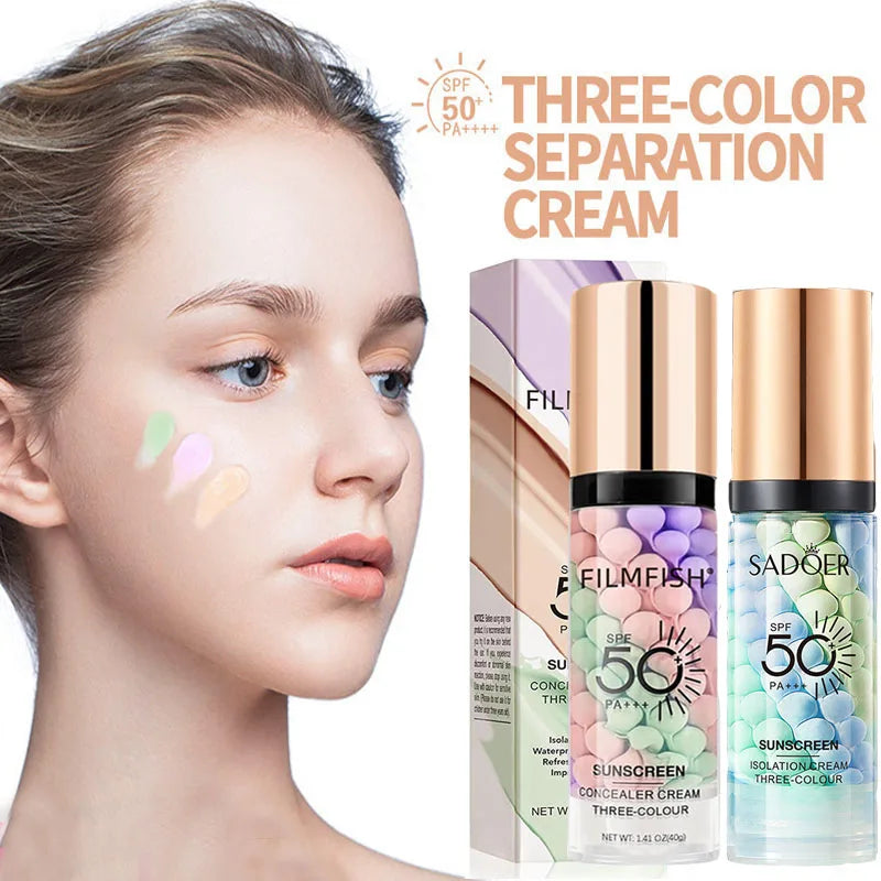 Tri-Color Contour Primer Cream | Waterproof Makeup Base 40g Makeup Primer Cream QXL