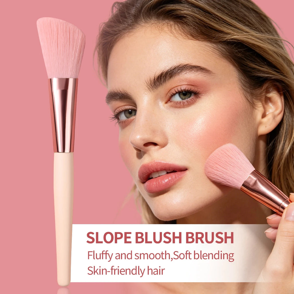 KOSSHOW Tilted Blush Brush | Wood Handle & Rose Gold Ferrule Blush Makeup Brush QXL YELLOW
