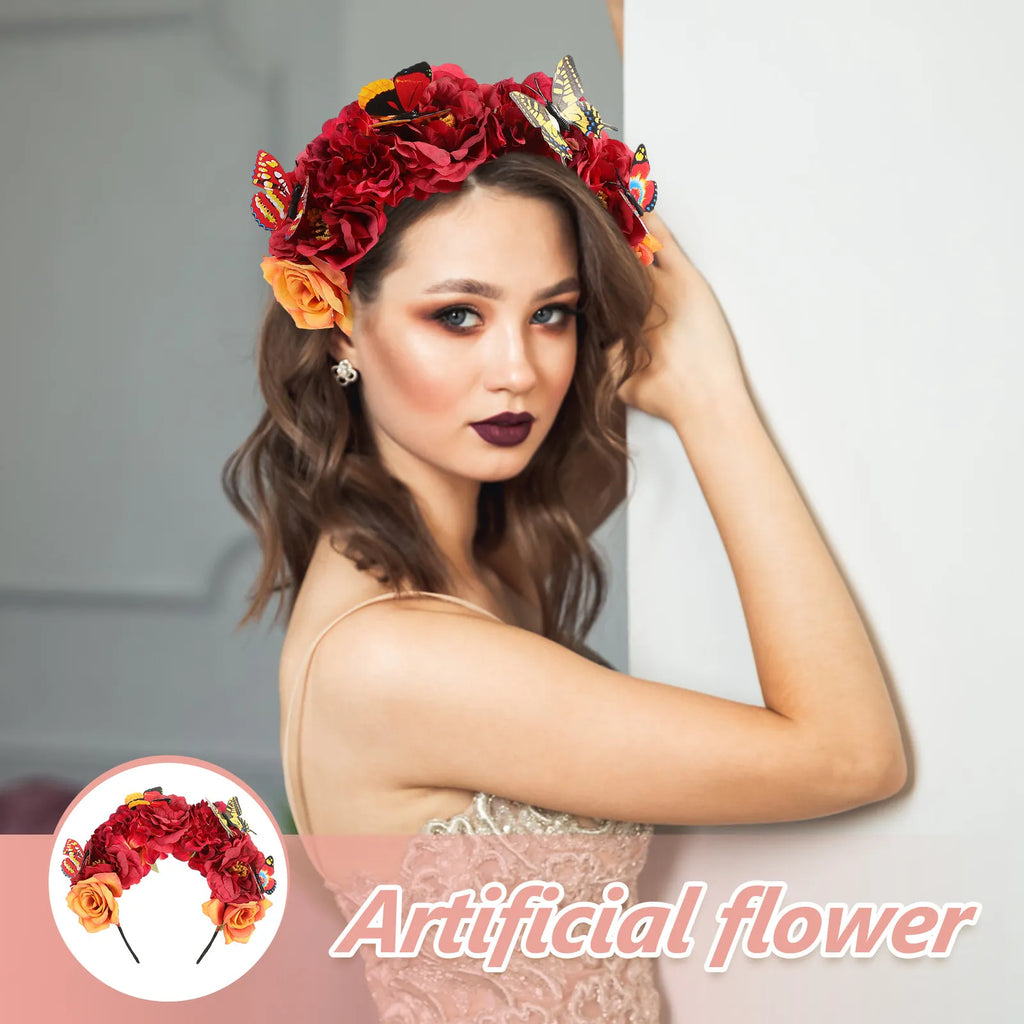 Bohemian Butterfly Flower Crown Headband for Women Flower Crown Headband QXL