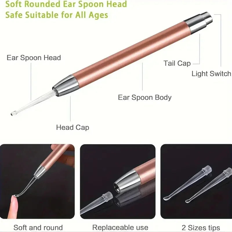 LED Light Ear Cleaner Scoop | Stainless Steel Visual Ear Pick Ear Cleaning Tool QXL