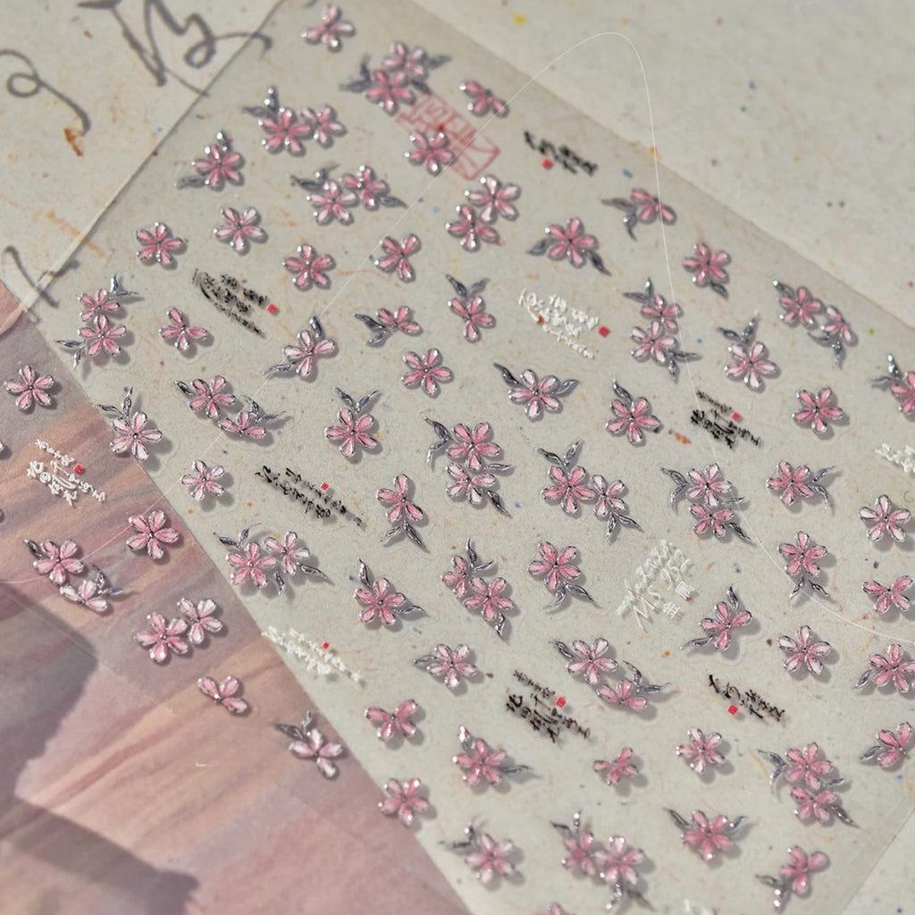 5D Cherry Blossom Nail Art Stickers | Pink Floral Decals Nail Art Stickers QXL