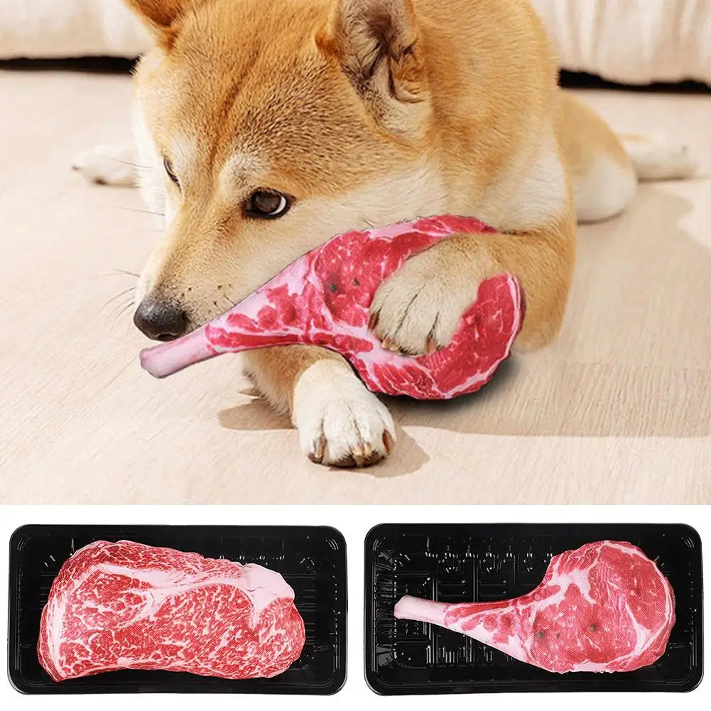 Squeaky Plush Steak Dog Toy | Chew & Fetch for Puppies Squeaky Dog Toy QXL