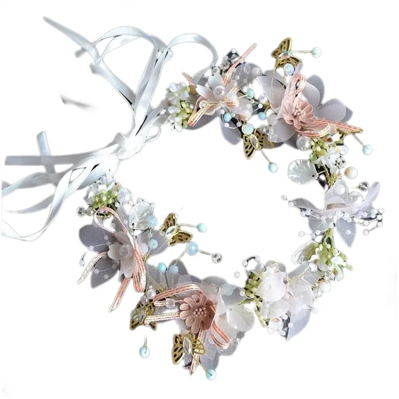 Girls' Floral Crown | Butterfly & Pearl Hair Clip Headwear Floral Hair Crown QXL