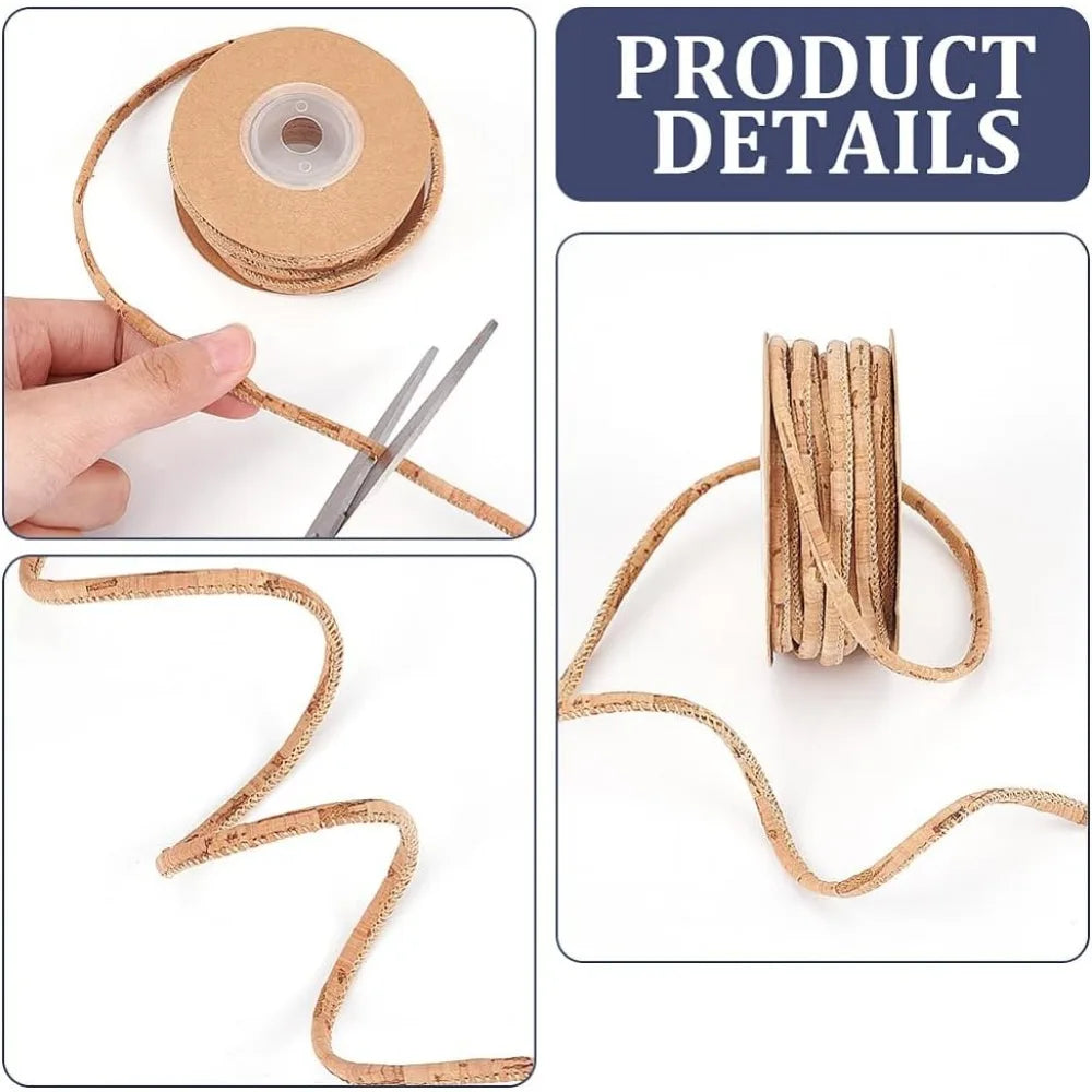 6.56 Yard Tan Cork Rope 1/8" | Braided Cord for Crafts & Jewelry Craft Cork Rope QXL
