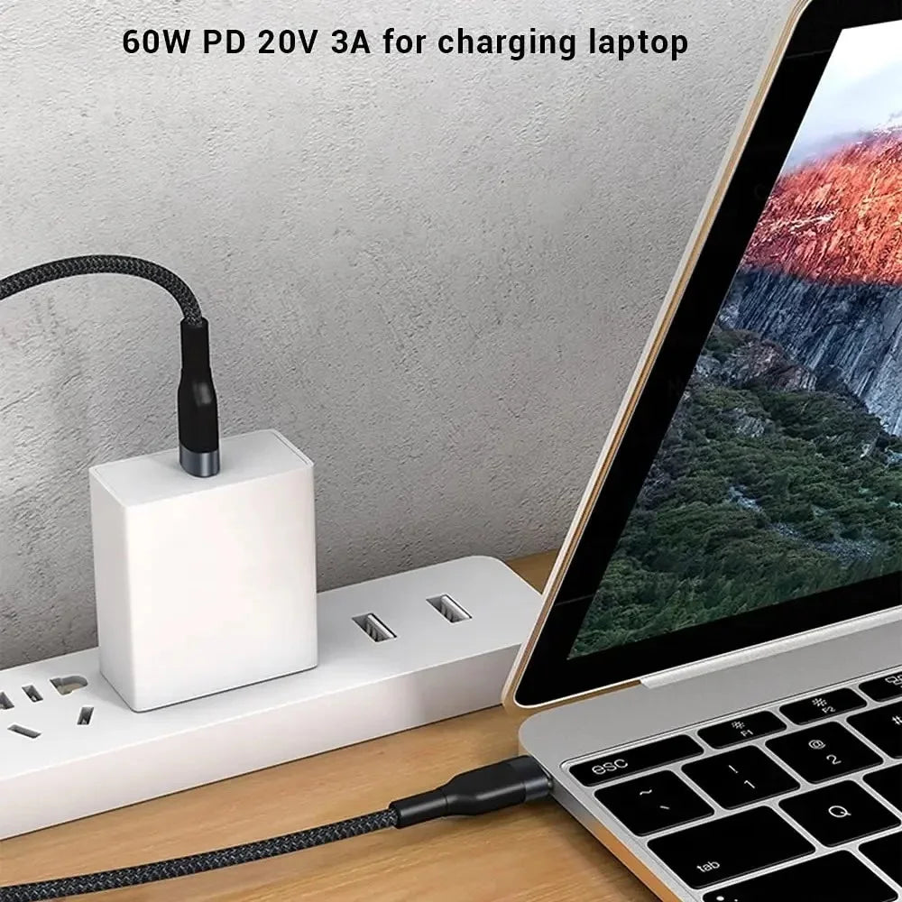 60W USB-C Fast Charging Cable 0.25M Braided Short Cord USB-C Charging Cable QXL