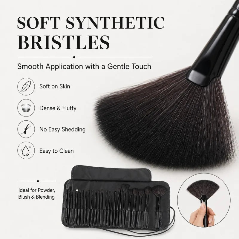 24-Piece Makeup Brush Set with Roll-Up Case | Face & Eye Makeup Brush Set QXL
