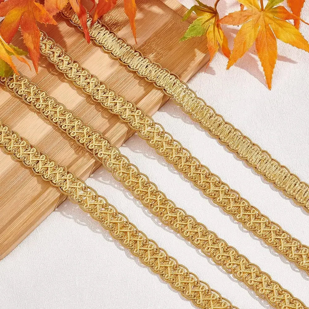 Golden Gimp Braid Trim 15mm – 13 Yards Woven Lace Ribbon Decorative Braid Trim QXL