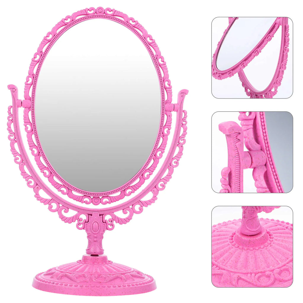 Oval Pink Vanity Mirror | 2X Magnifying, 360° Rotation, Tabletop Tabletop Vanity Mirror QXL
