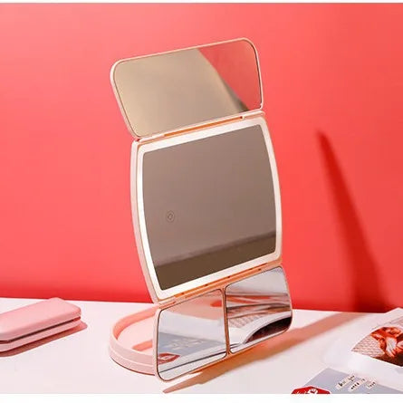 LED Triple Folding Makeup Mirror – Shell Desktop Design LED Vanity Mirror QXL