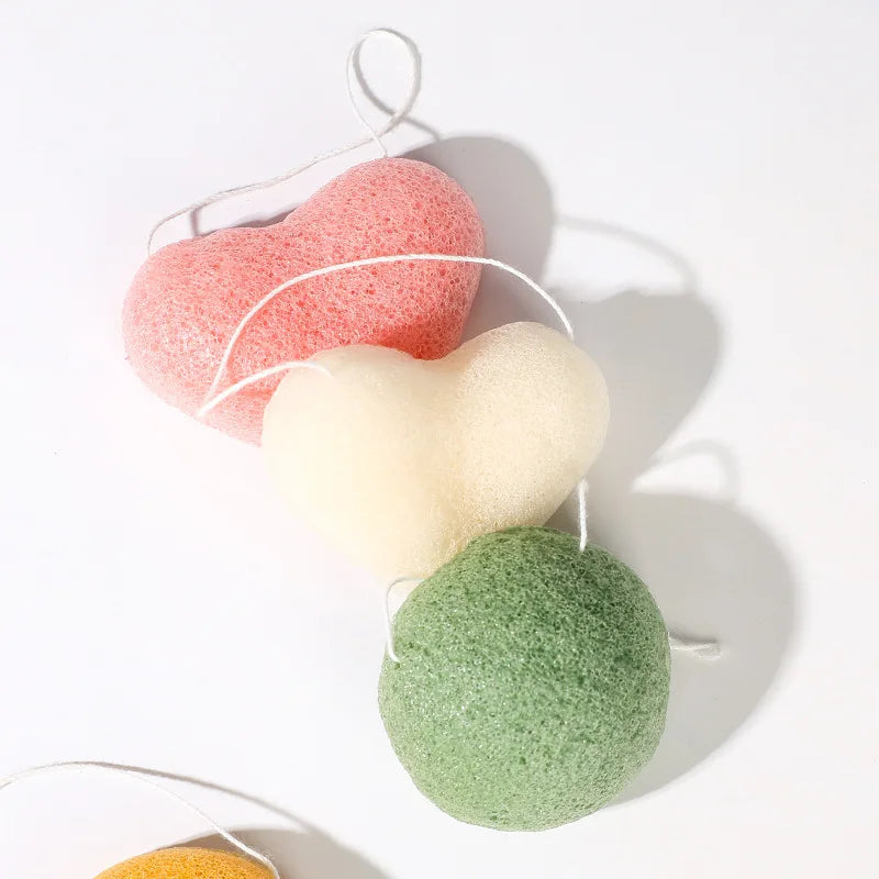 Purple Konjac Face Cleansing Sponge | Heart & Round Shape Konjac Cleansing Sponge QXL