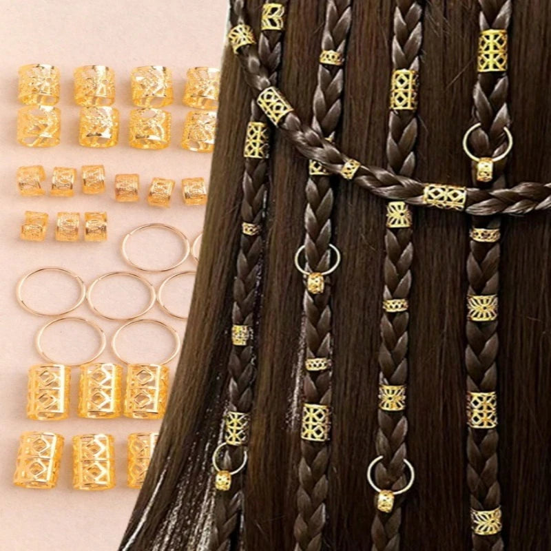80-Pack Metal Hair Braid Cuffs | Dreadlock Rings & Beads Hair Braid Cuffs QXL 80 pieces gold