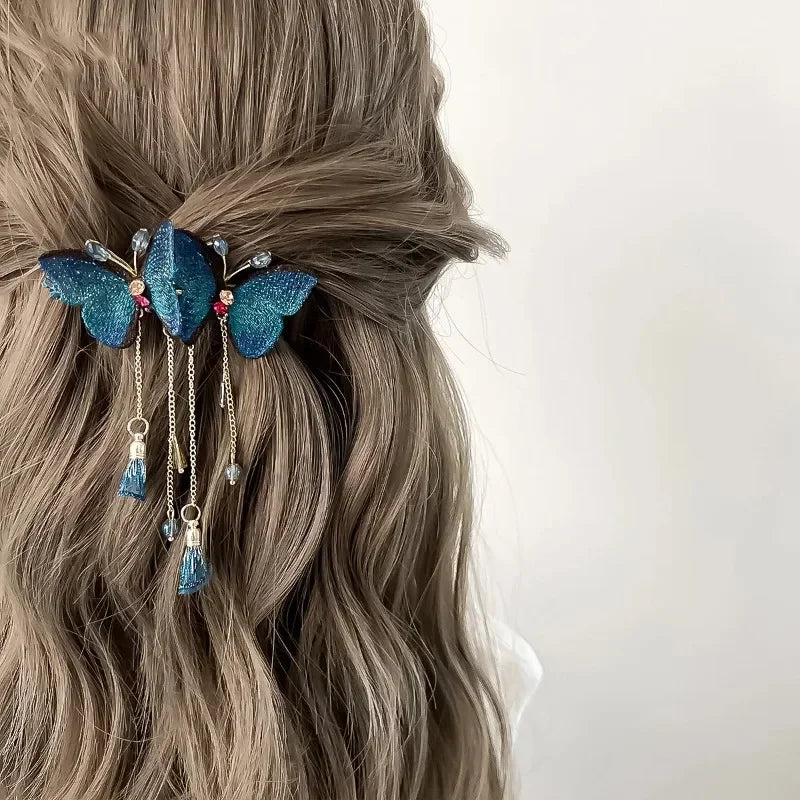 Retro Fringe Fan Hair Comb | Blue & Red Wedding Hairpin Decorative Hair Comb QXL