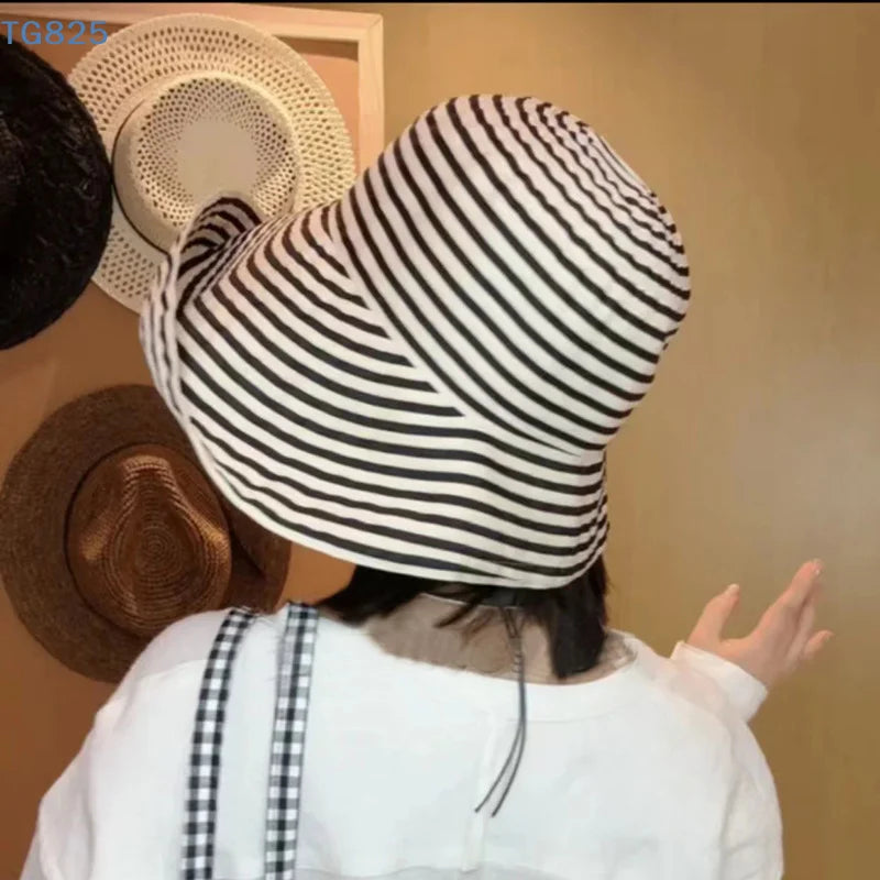 Wide Brim Foldable Striped Fisherman Sun Hat – UV Protection Sun Hat QXL
