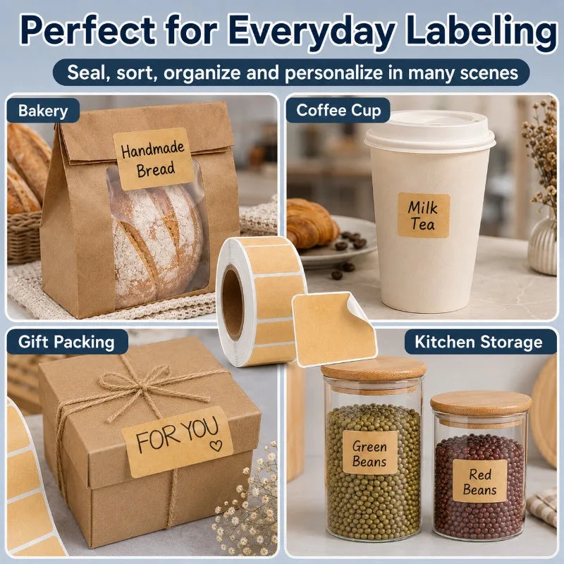 Writable Kraft Label Sticker Roll | Self-Adhesive Paper Tags Self-Adhesive Label Roll QXL