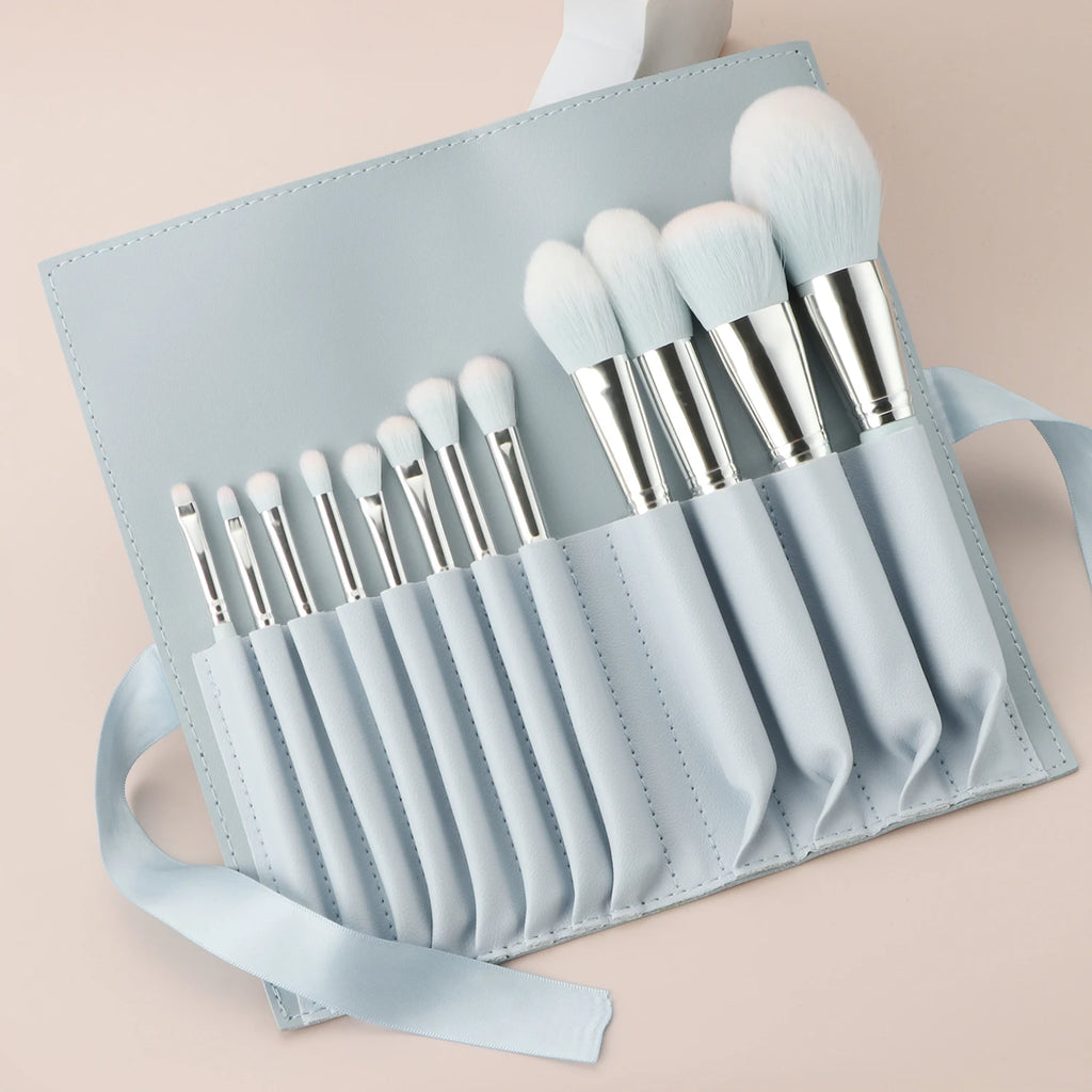 12-Pc Light Blue Makeup Brush Set + Bag | Ronshadow Makeup Brush Set QXL