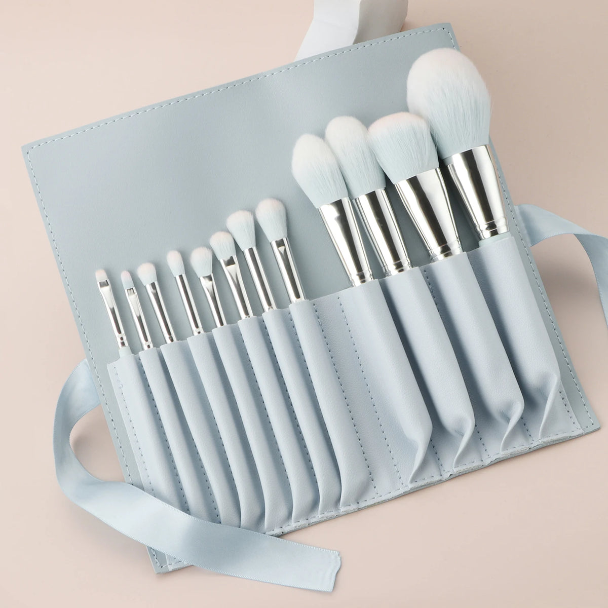 12-Pc Light Blue Makeup Brush Set + Bag | Ronshadow Makeup Brush Set QXL