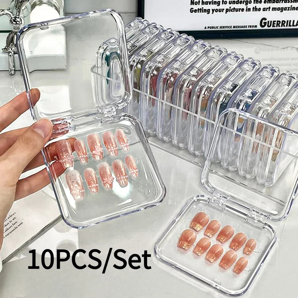 10-Pack Clear Acrylic Press-On Nail Storage Boxes + Adhesive Nail Storage Box QXL