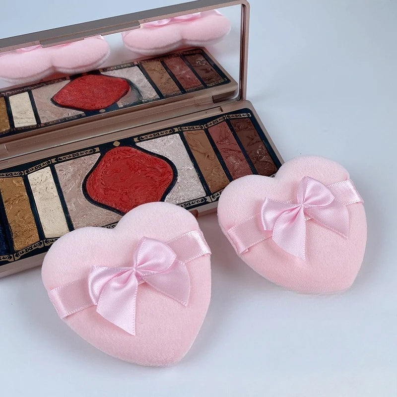 Heart-Shaped Bow Velvet Powder Puff | Soft Foundation Sponge Cosmetic Powder Puff QXL