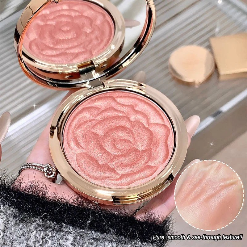 Rose Embossed Shimmer Blush Powder | Floral Pink Shades Shimmer Blush Powder QXL