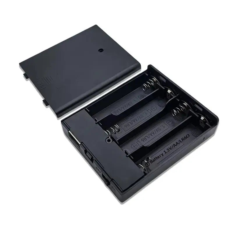 4-Slot AA Battery Holder with Power Switch & USB Port Battery Holder Case QXL
