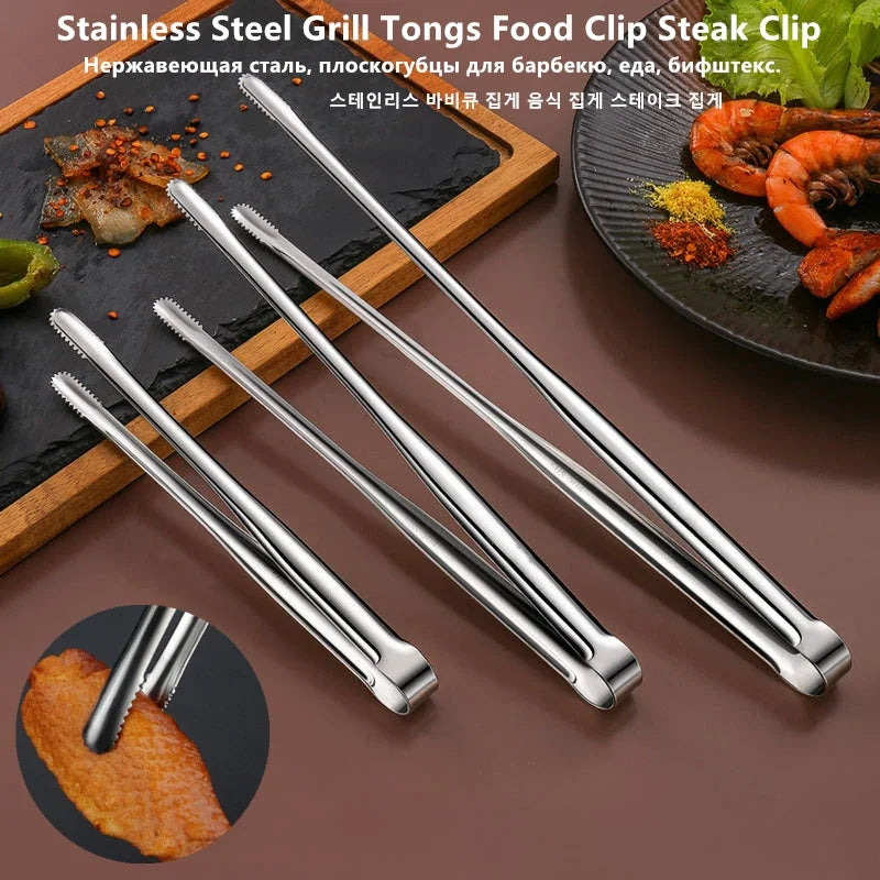 Stainless Steel BBQ Grill Tongs | Non-Slip Kitchen Food Clip BBQ Grill Tongs QXL
