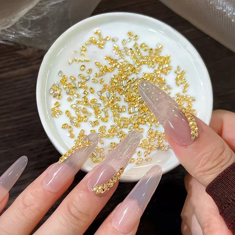50-Pack Golden Flatback Rhinestone Nail Charms | Rhombic Zircon Nail Rhinestone Charms QXL