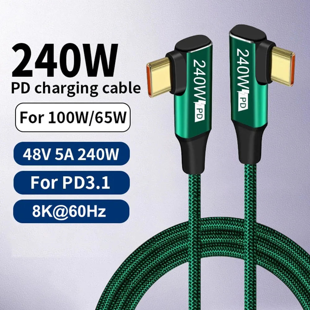 240W USB-C Fast Charging Cable 90° | 48V 5A E-Marker USB-C Charging Cable QXL
