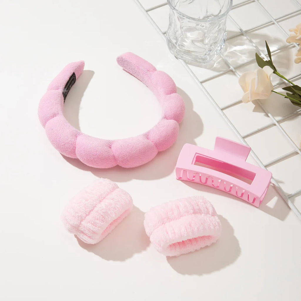 Fluffy Spa Headband & Wristband Set | Coral Fleece Skincare Spa Headband Set QXL