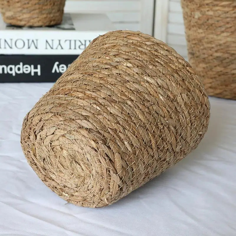 Handwoven Straw Flower Pot Basket with Handles | Eco Planter Woven Planter Basket QXL