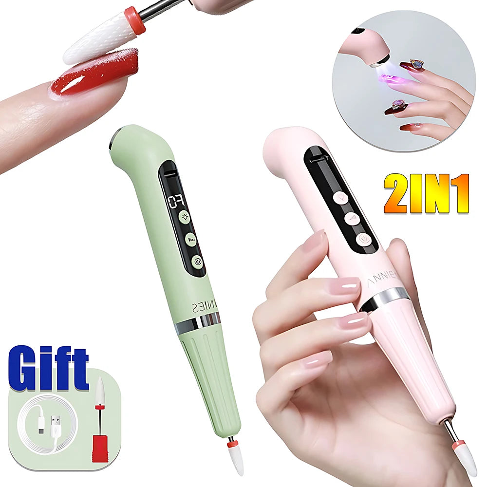 2-in-1 Cordless Nail Drill & UV LED Lamp Rechargeable Kit Nail Drill & UV Lamp QXL