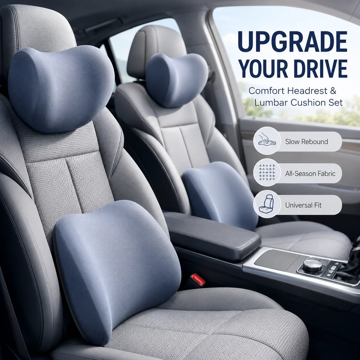 Memory Foam Car Headrest & Lumbar Support Cushion Set Car Seat Cushion Set QXL
