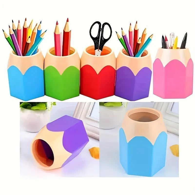 5-Pack Pencil-Shaped Desk Pen Holders | Colorful Cartoon Organizer Desk Pen Holder QXL