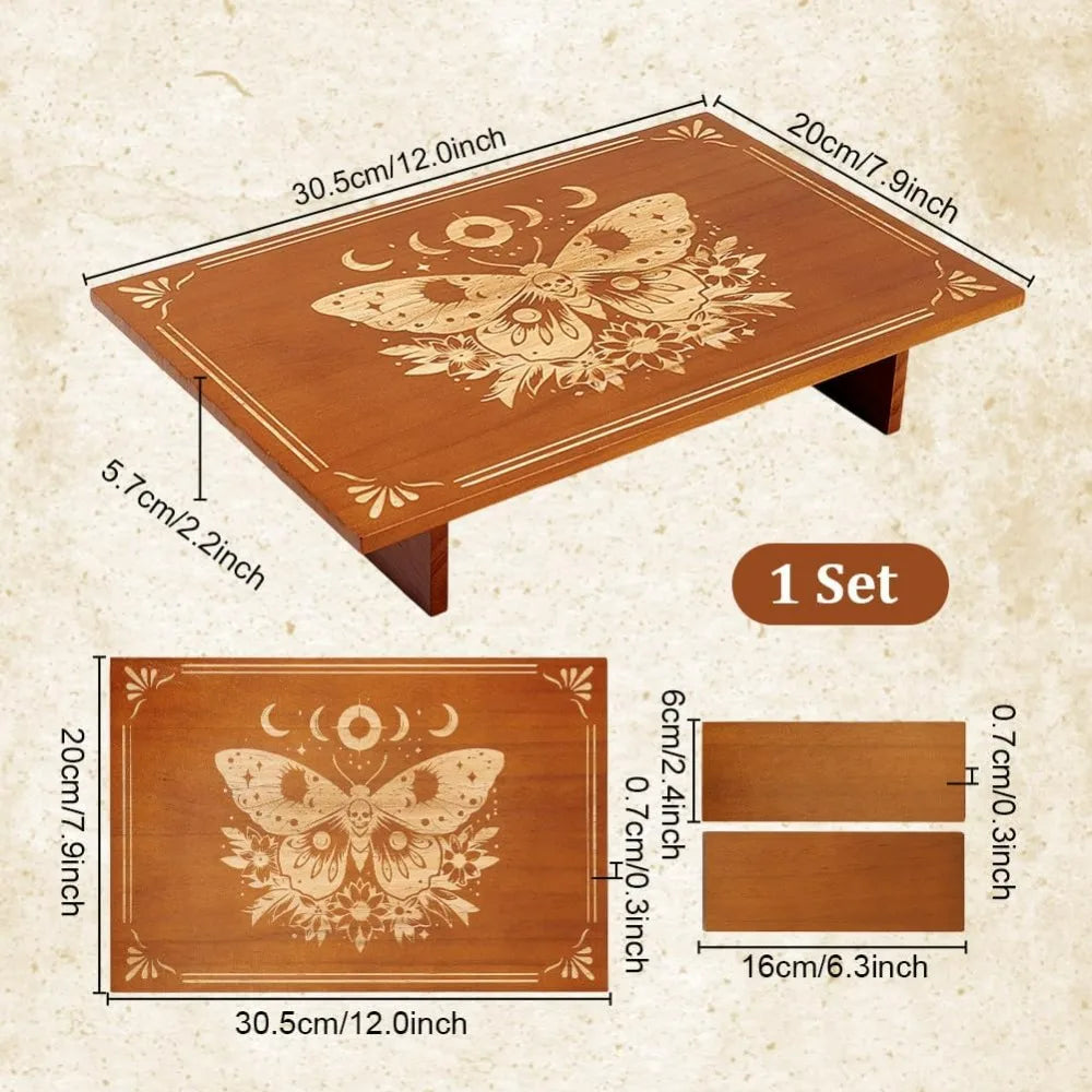 Butterfly Moon Phase Wooden Altar Table 12x7.8" | Wiccan Shrine Wooden Altar Table QXL