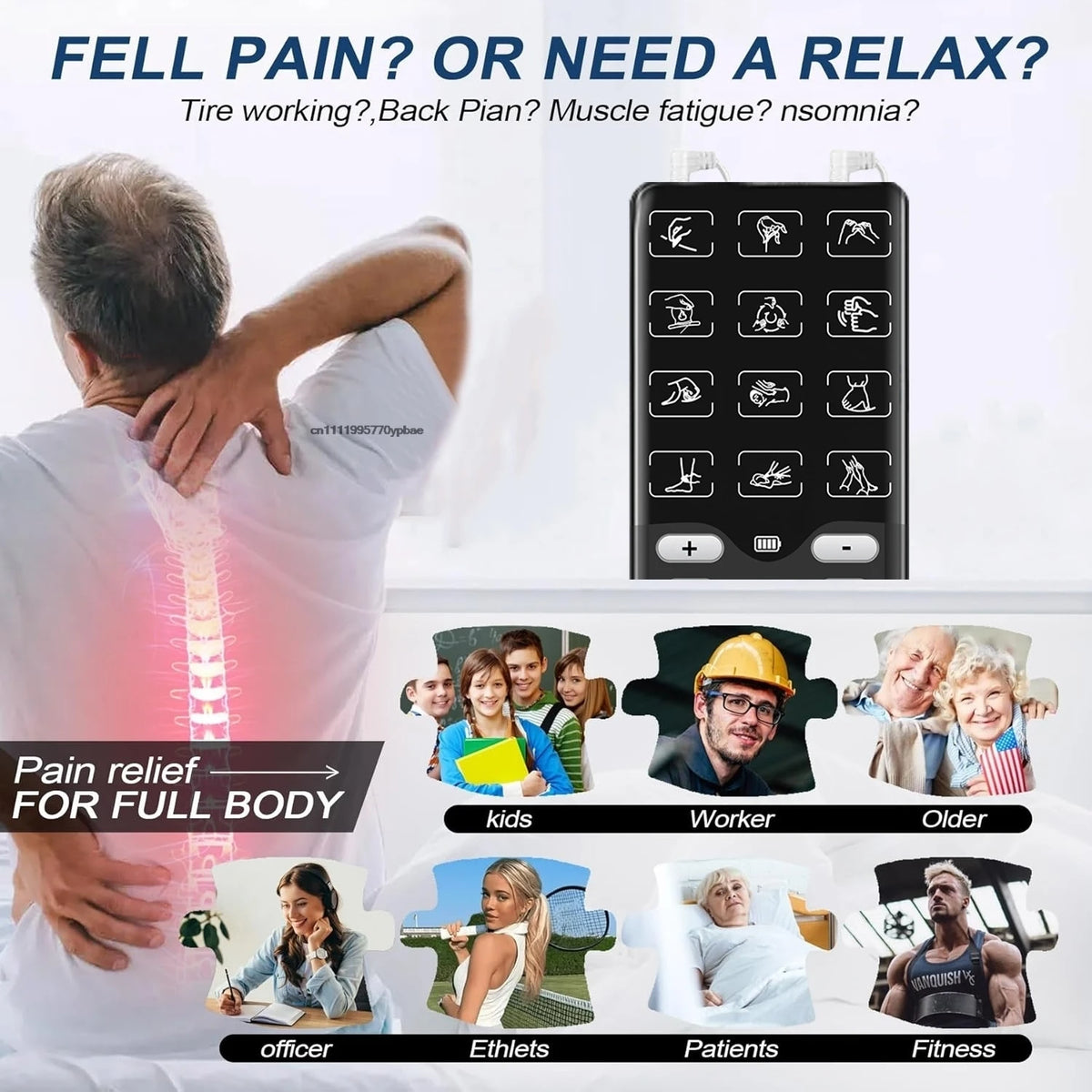 EMS TENS Muscle Stimulator | 36 Levels, 8 Electrode Pads Muscle Stimulator Massager QXL