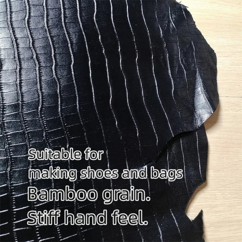 Black Bamboo Grain Sheepskin Leather 0.7/0.8mm | DIY Craft Leather Craft Fabric QXL black 30x40cm China Mainland