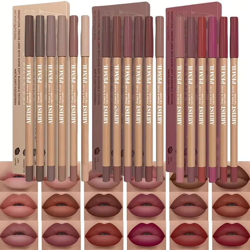 6-Piece Velvet Matte Lip Liner Set – Waterproof, Long-Lasting Lip Liner Set QXL