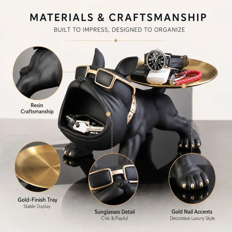 French Bulldog Key Tray Organizer | Resin Statue & Gold Tray Decorative Key Tray QXL