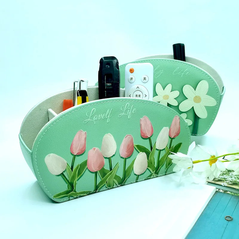 PU Leather Remote Control Holder – 5-Compartment Organizer Desk Organizer QXL