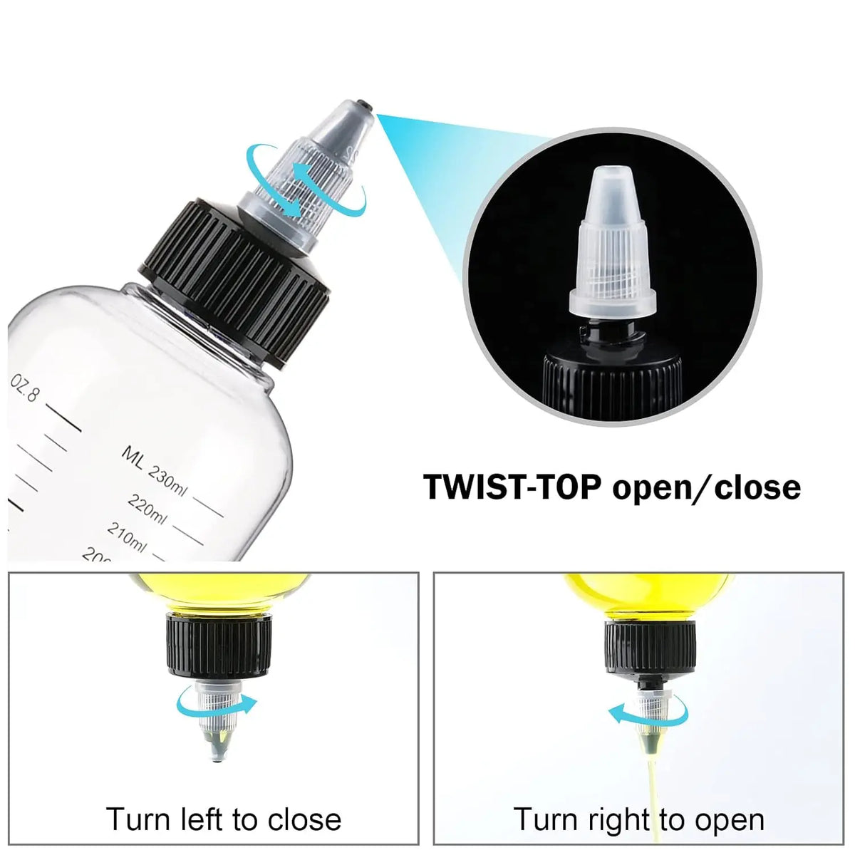 3-Pack 230ml Graduated Refillable Bottles | Twist Cap Liquid Refillable Liquid Bottles QXL