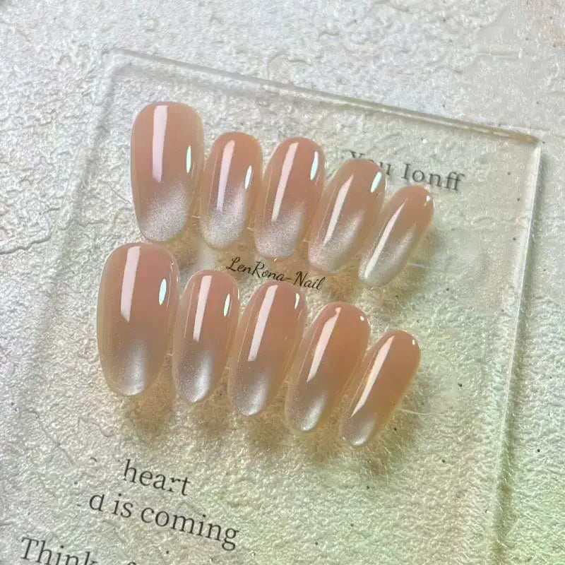 Ice Transparent Cat Eye Press On Nails | Handmade Nude Press On Nails QXL